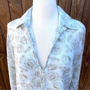 💖 Eddie Bauer Deep V-Neck Gauzy Cotton Long-Sleeved Pullover Blouse